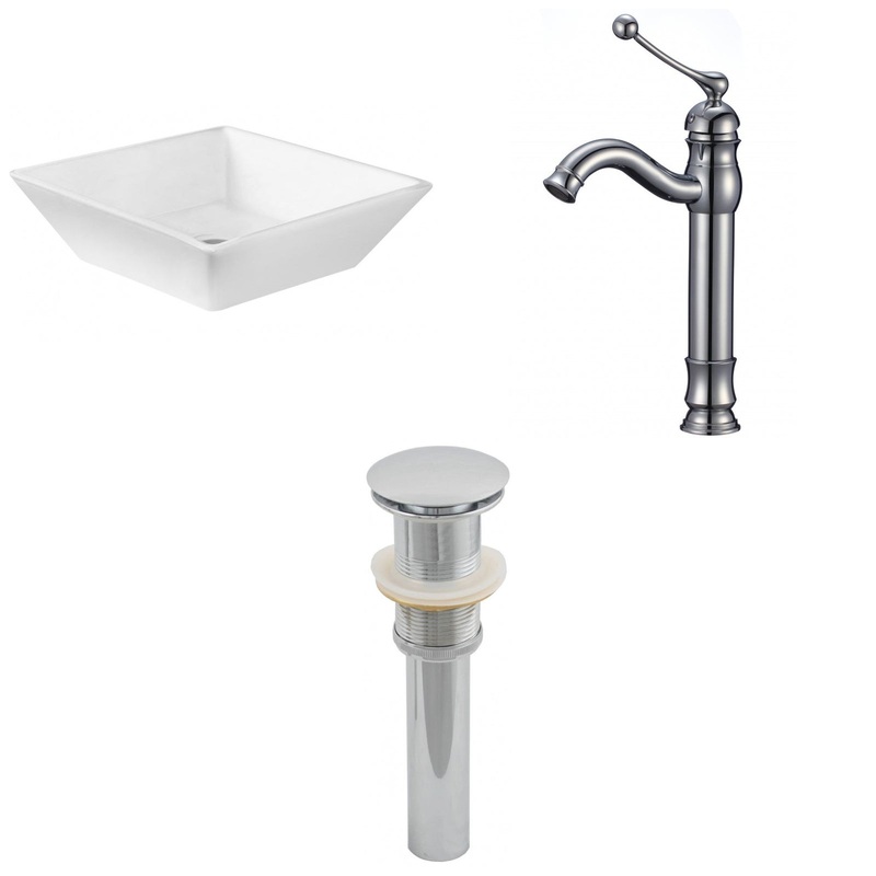American Imaginations AI-15412 16" White Square Ceramic Above Counter Bathroom Vessel Sink Set