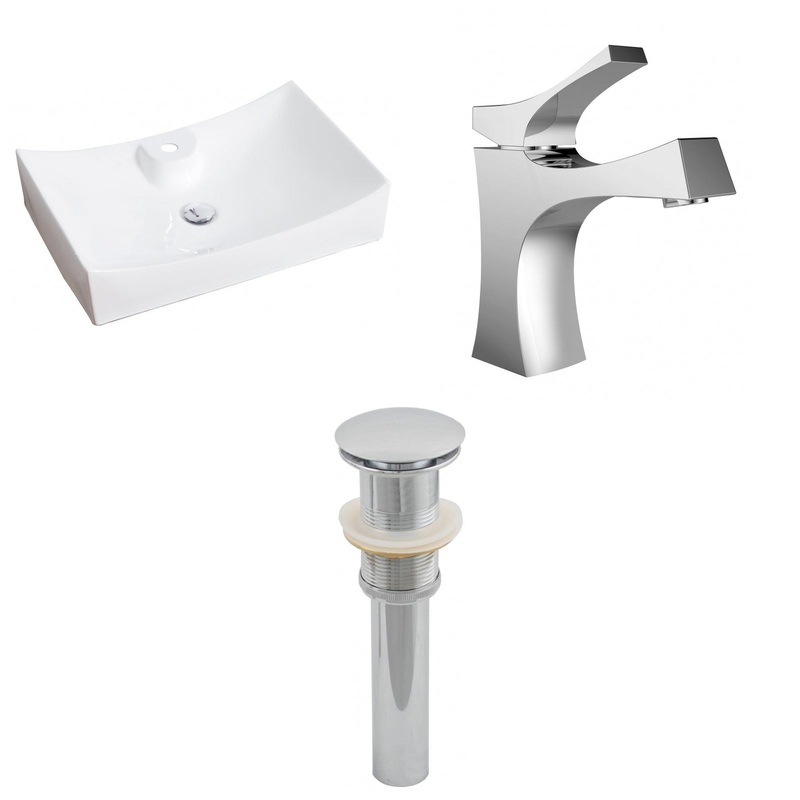 American Imaginations AI-15413 26" White Rectangular Ceramic Above Counter Bathroom Vessel Sink Set