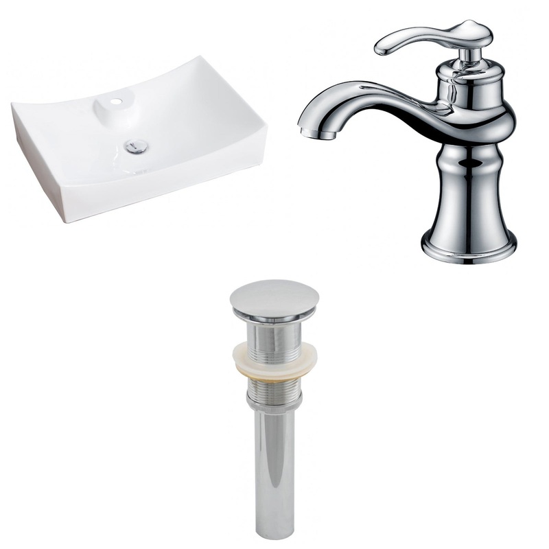 American Imaginations AI-15414 26" White Rectangular Ceramic Above Counter Bathroom Vessel Sink Set