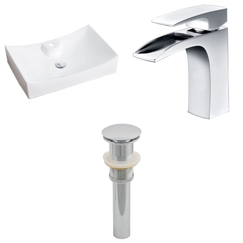 American Imaginations AI-15417 26" White Rectangular Ceramic Above Counter Bathroom Vessel Sink Set