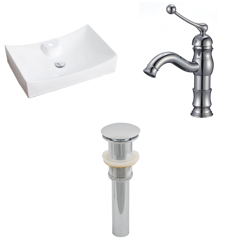 American Imaginations AI-15418 26" White Rectangular Ceramic Above Counter Bathroom Vessel Sink Set