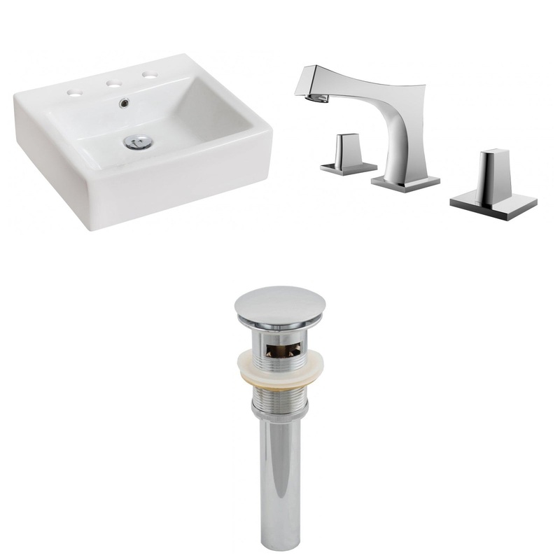 American Imaginations AI-15446 21" White Rectangular Ceramic Above Counter Bathroom Vessel Sink Set