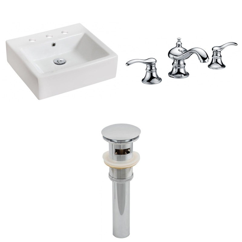 American Imaginations AI-15447 21" White Rectangular Ceramic Above Counter Bathroom Vessel Sink Set