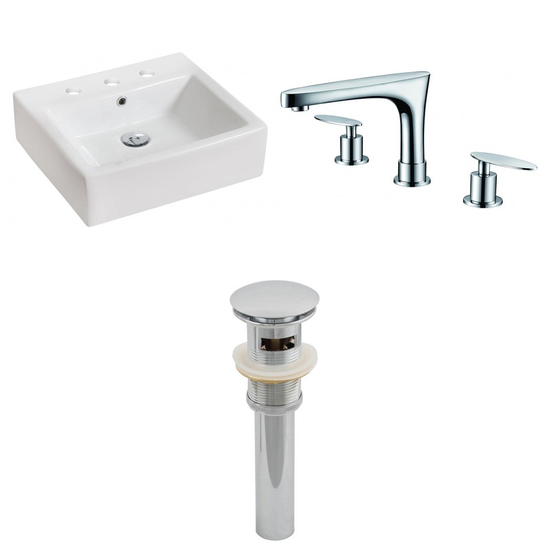 American Imaginations AI-15448 21" White Rectangular Ceramic Above Counter Bathroom Vessel Sink Set