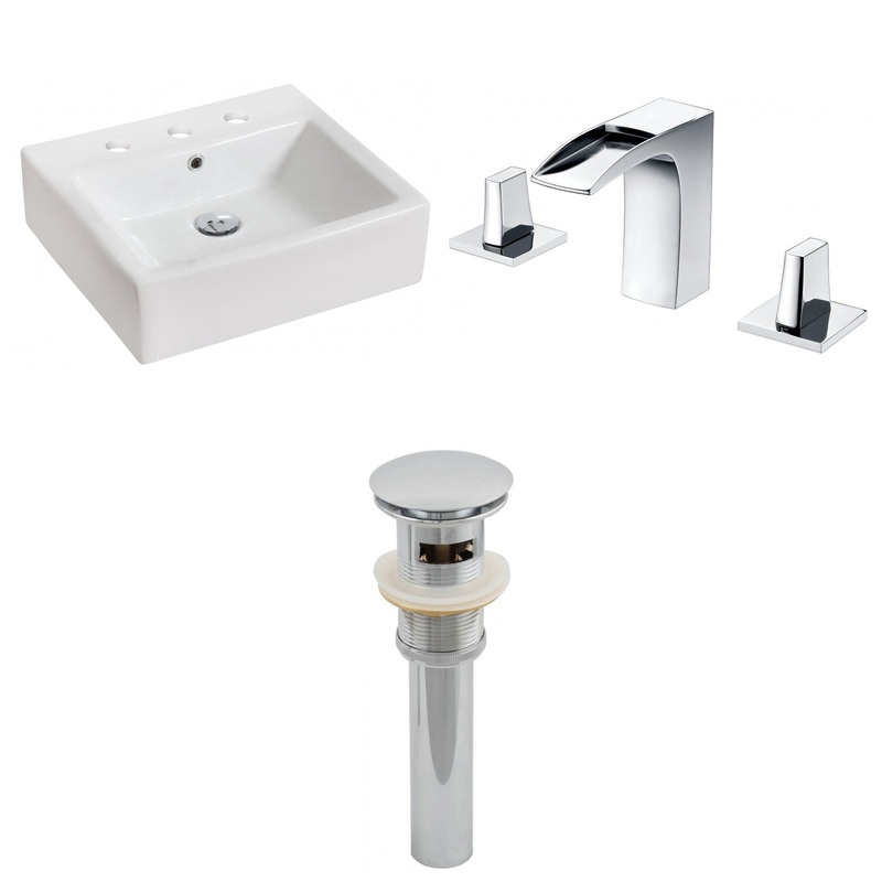 American Imaginations AI-15450 21" White Rectangular Ceramic Above Counter Bathroom Vessel Sink Set