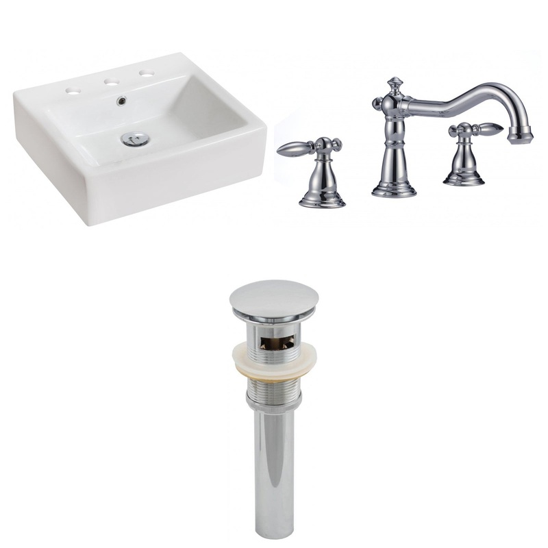 American Imaginations AI-15451 21" White Rectangular Ceramic Above Counter Bathroom Vessel Sink Set