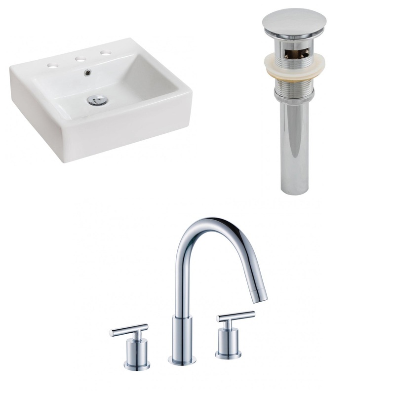 American Imaginations AI-15452 21" White Rectangular Ceramic Above Counter Bathroom Vessel Sink Set