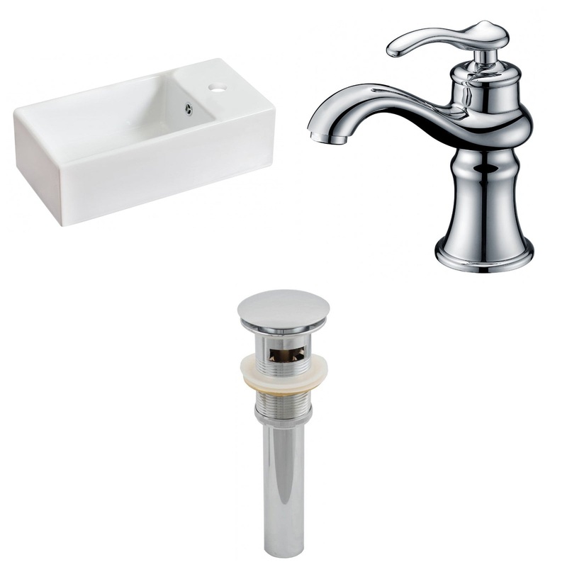 American Imaginations AI-15460 19" White Rectangular Ceramic Above Counter Bathroom Vessel Sink Set