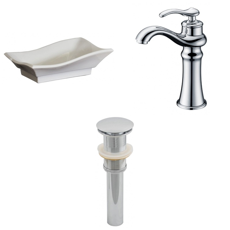 American Imaginations AI-15471 20" White Unique Ceramic Above Counter Bathroom Vessel Sink Set