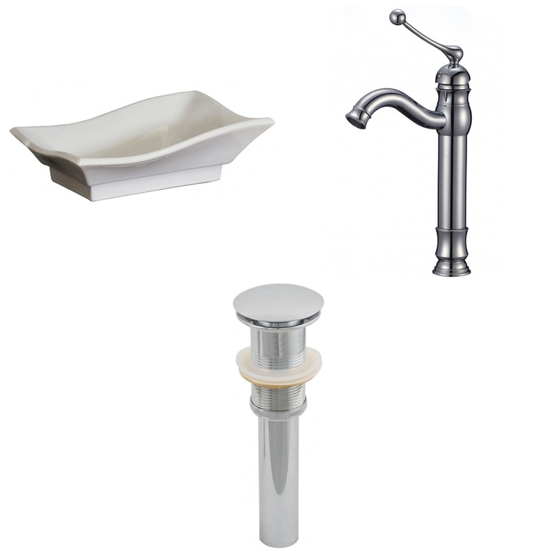 American Imaginations AI-15598 20" White Unique Ceramic Above Counter Bathroom Vessel Sink Set