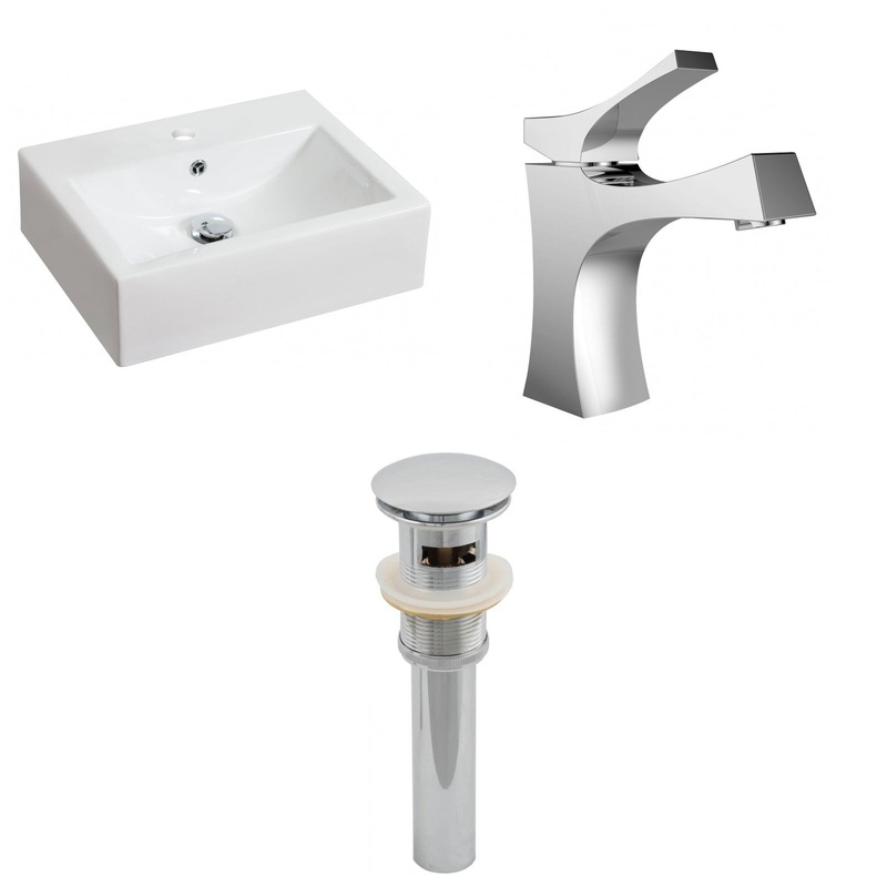 American Imaginations AI-15599 20" White Rectangular Ceramic Above Counter Bathroom Vessel Sink Set