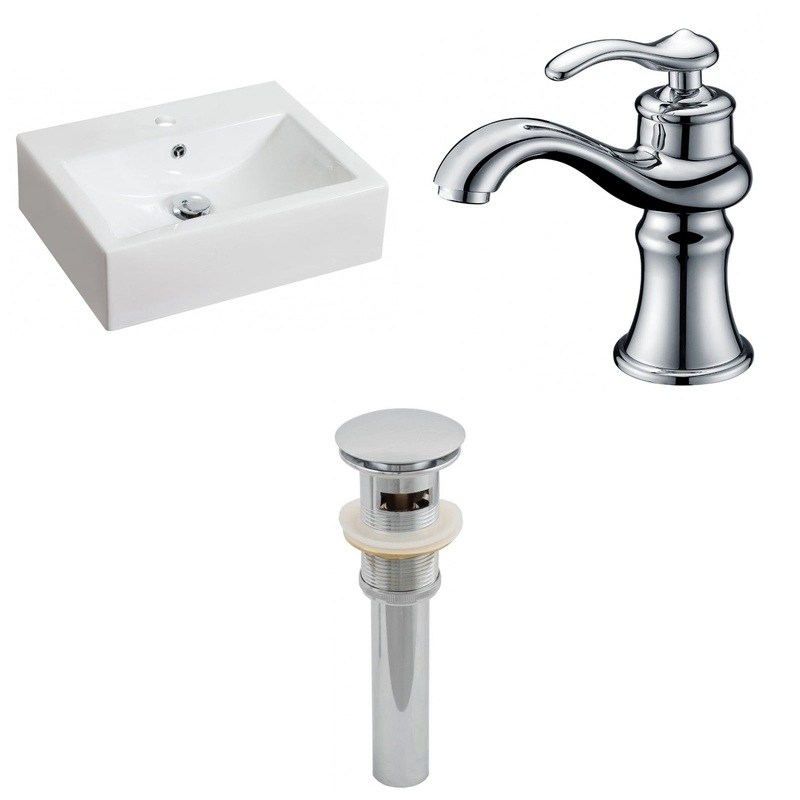 American Imaginations AI-15600 20" White Rectangular Ceramic Above Counter Bathroom Vessel Sink Set