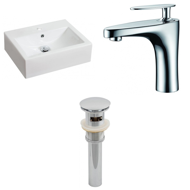 American Imaginations AI-15601 20" White Rectangular Ceramic Above Counter Bathroom Vessel Sink Set