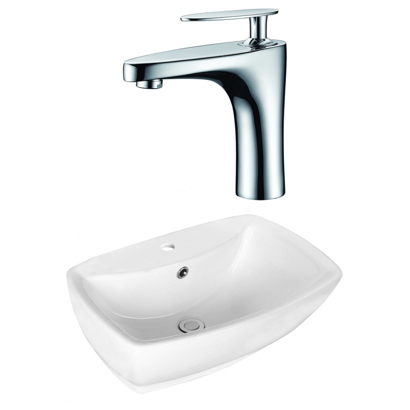 American Imaginations AI-17725 22" White Rectangular Ceramic Above Counter Bathroom Vessel Sink Set