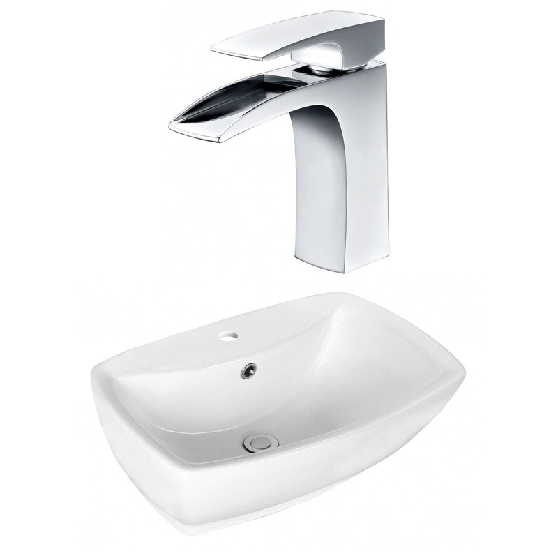 American Imaginations AI-17727 22" White Rectangular Ceramic Above Counter Bathroom Vessel Sink Set