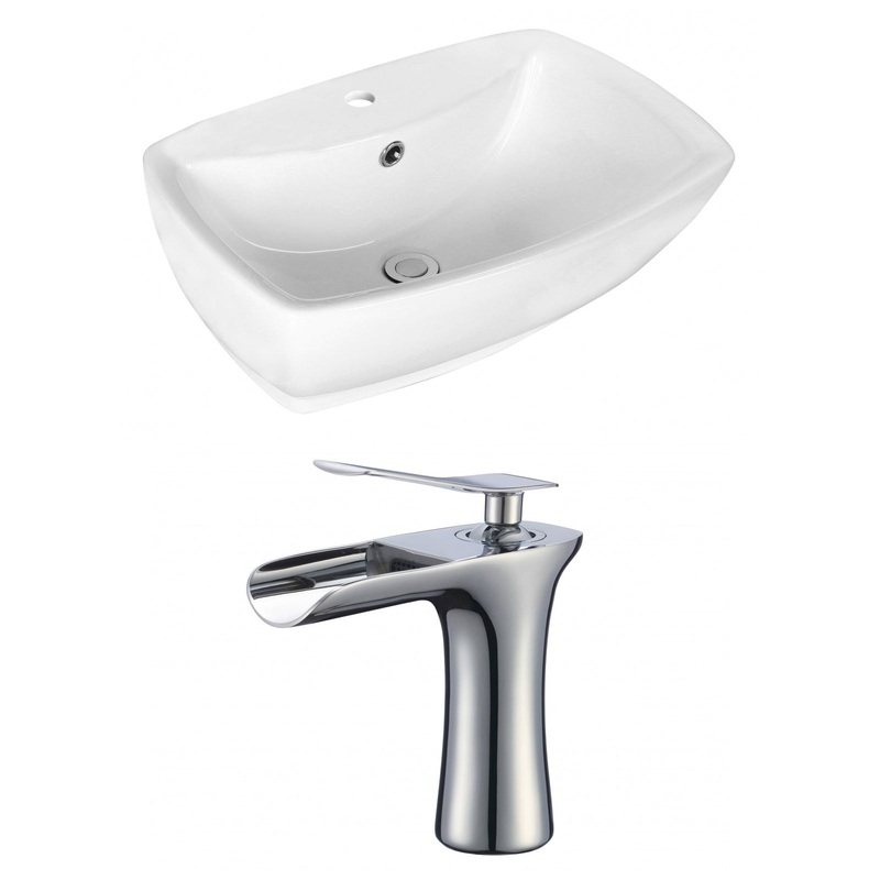 American Imaginations AI-17730 22" White Rectangular Ceramic Above Counter Bathroom Vessel Sink Set