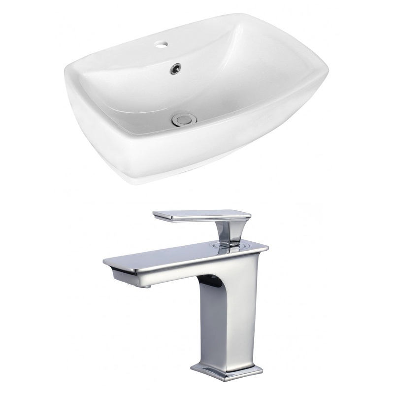 American Imaginations AI-17731 22" White Rectangular Ceramic Above Counter Bathroom Vessel Sink Set