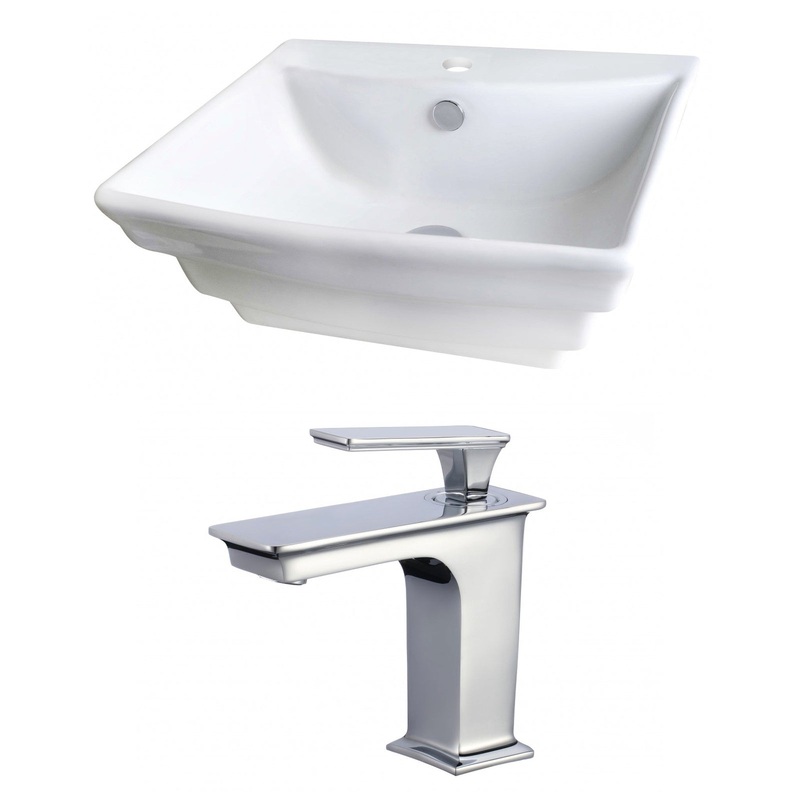 American Imaginations AI-17800 20" White Rectangular Ceramic Above Counter Bathroom Vessel Sink Set