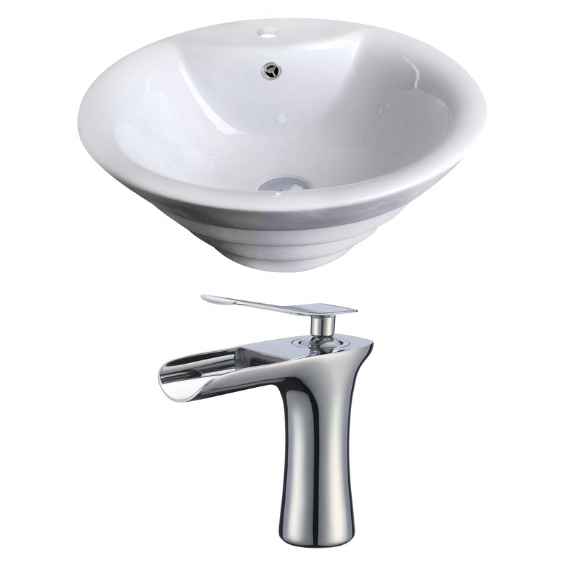 American Imaginations AI-17801 19" White Round Ceramic Above Counter Bathroom Vessel Sink Set