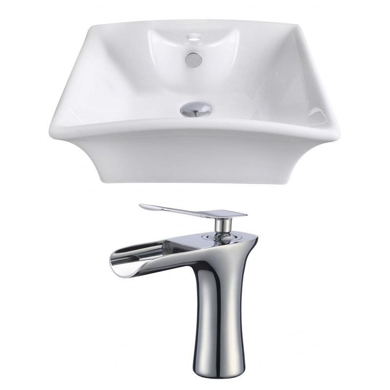 American Imaginations AI-17803 20" White Rectangular Ceramic Above Counter Bathroom Vessel Sink Set