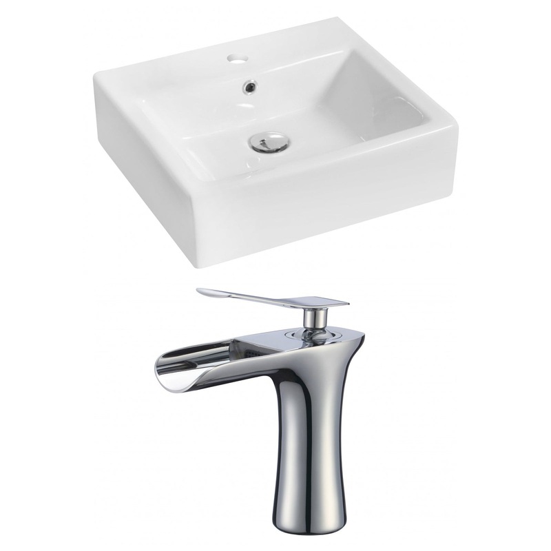 American Imaginations AI-17805 21" White Rectangular Ceramic Above Counter Bathroom Vessel Sink Set