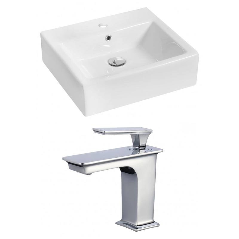 American Imaginations AI-17806 21" White Rectangular Ceramic Above Counter Bathroom Vessel Sink Set