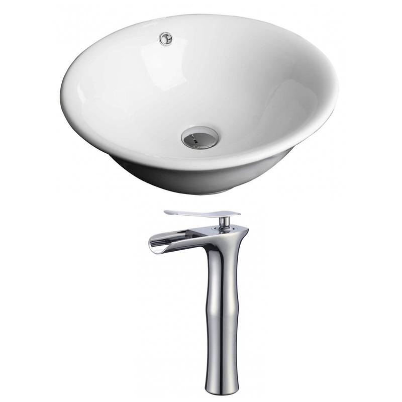American Imaginations AI-17807 17" White Round Ceramic Above Counter Bathroom Vessel Sink Set