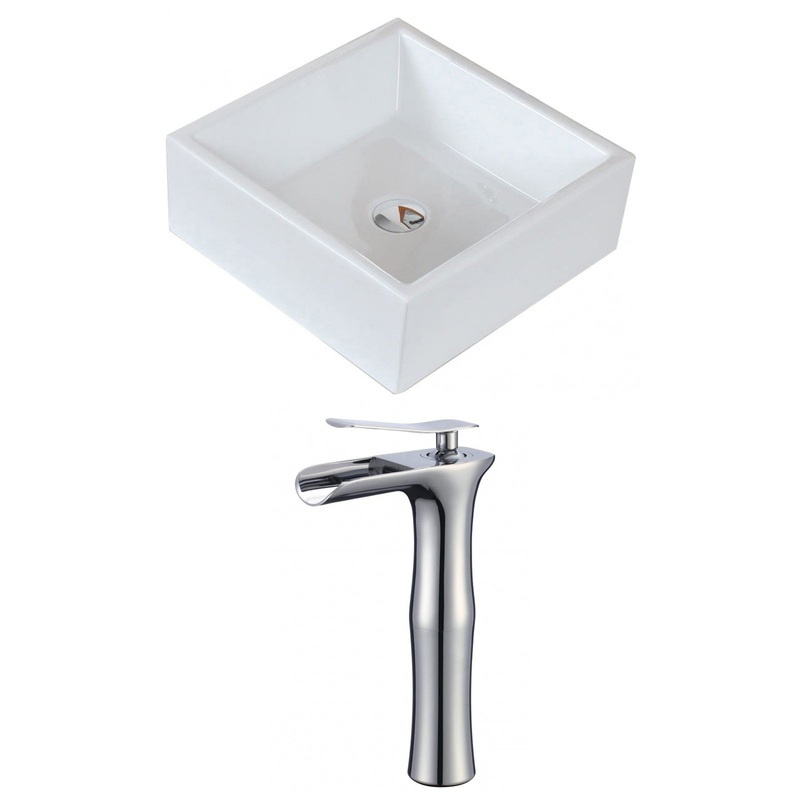 American Imaginations AI-17813 15" White Square Ceramic Above Counter Bathroom Vessel Sink Set