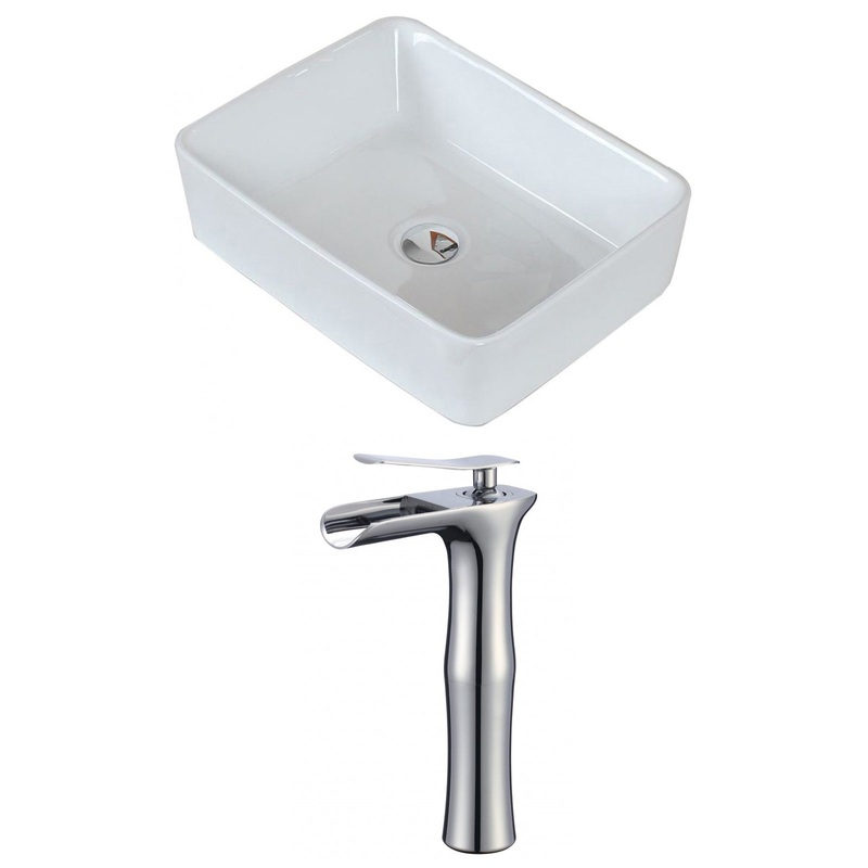 American Imaginations AI-17815 19" White Rectangular Ceramic Above Counter Bathroom Vessel Sink Set