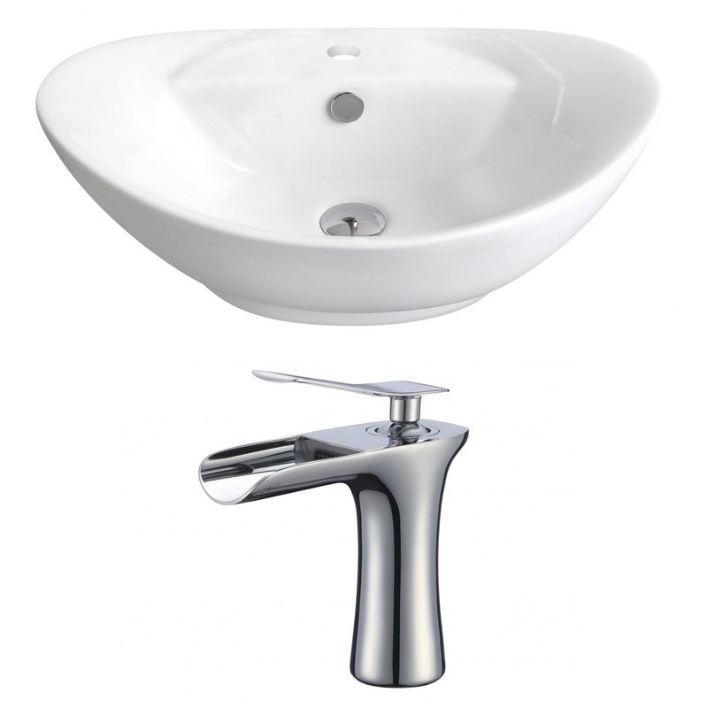 American Imaginations AI-17817 23" White Oval Ceramic Above Counter Bathroom Vessel Sink Set