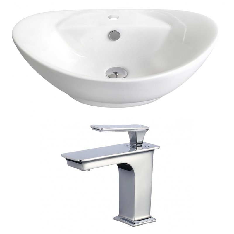 American Imaginations AI-17818 23" White Oval Ceramic Above Counter Bathroom Vessel Sink Set