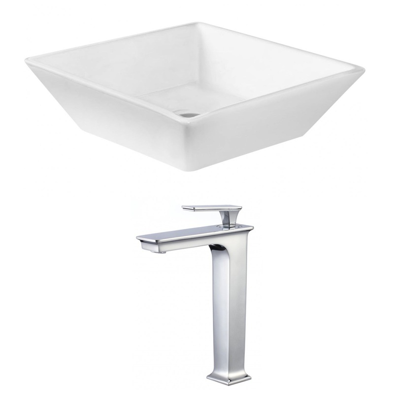 American Imaginations AI-17820 16" White Square Ceramic Above Counter Bathroom Vessel Sink Set