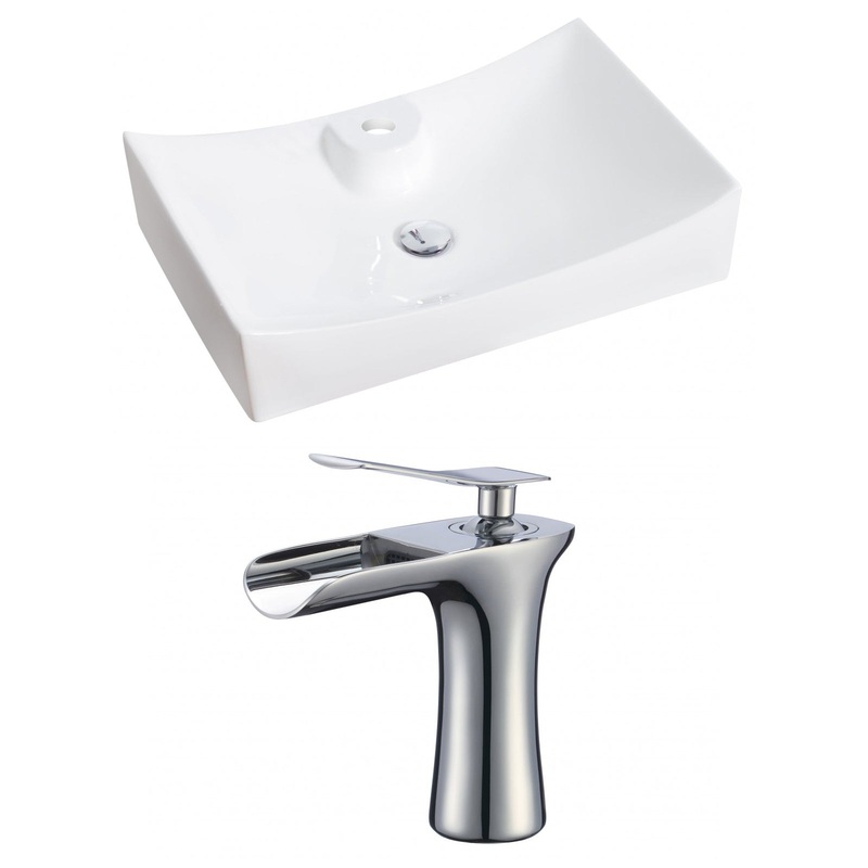 American Imaginations AI-17821 26" White Rectangular Ceramic Above Counter Bathroom Vessel Sink Set