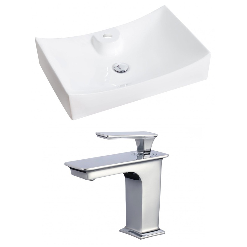 American Imaginations AI-17822 26" White Rectangular Ceramic Above Counter Bathroom Vessel Sink Set