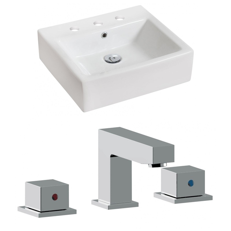American Imaginations AI-17829 21" White Rectangular Ceramic Above Counter Bathroom Vessel Sink Set