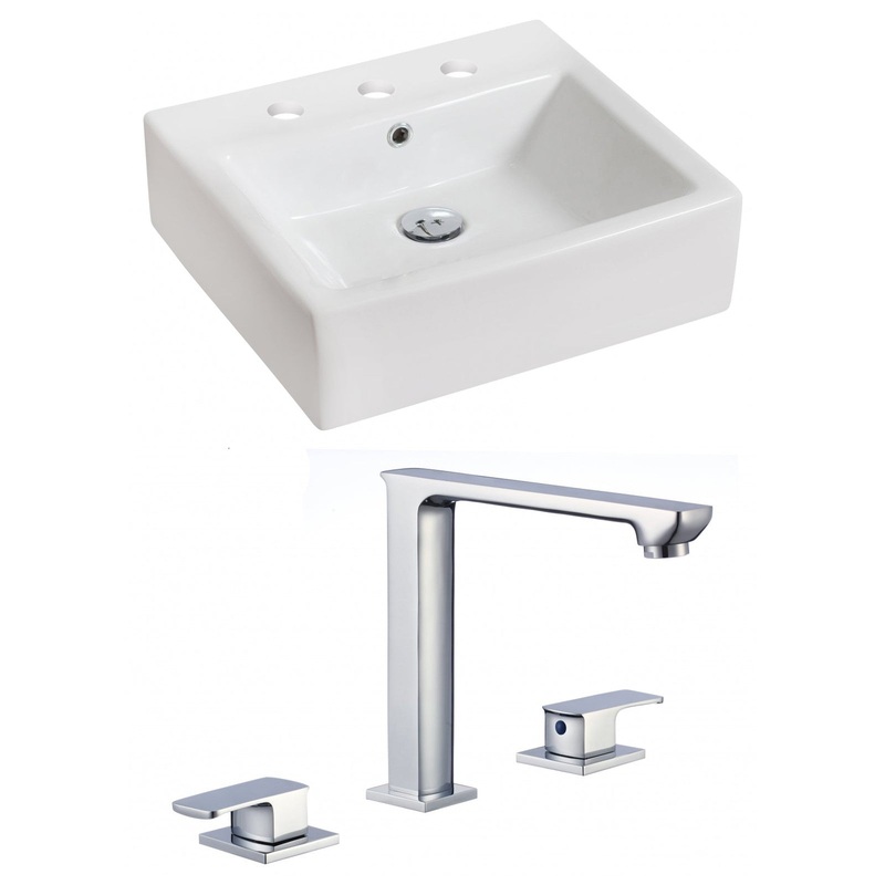 American Imaginations AI-17830 21" White Rectangular Ceramic Above Counter Bathroom Vessel Sink Set