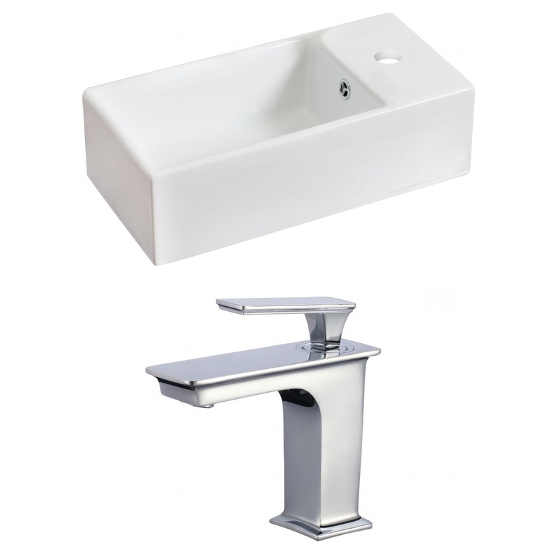 American Imaginations AI-17832 19" White Rectangular Ceramic Above Counter Bathroom Vessel Sink Set