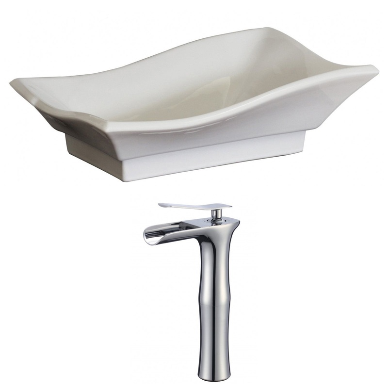 American Imaginations AI-17835 20" White Unique Ceramic Above Counter Bathroom Vessel Sink Set