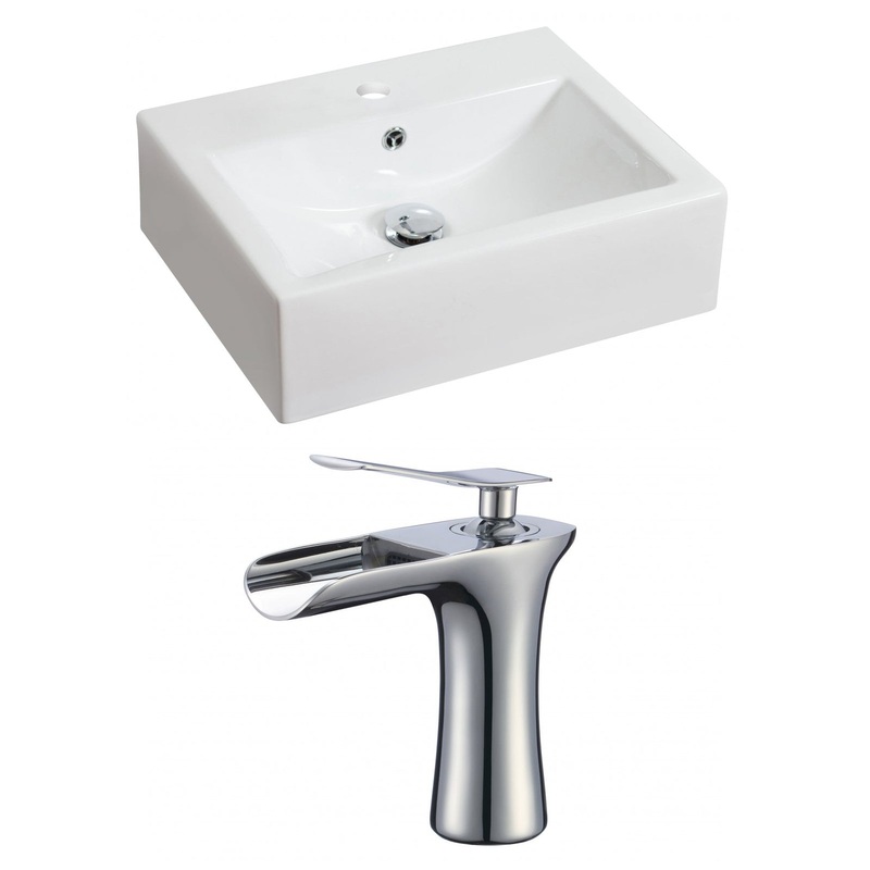 American Imaginations AI-17837 21" White Rectangular Ceramic Above Counter Bathroom Vessel Sink Set