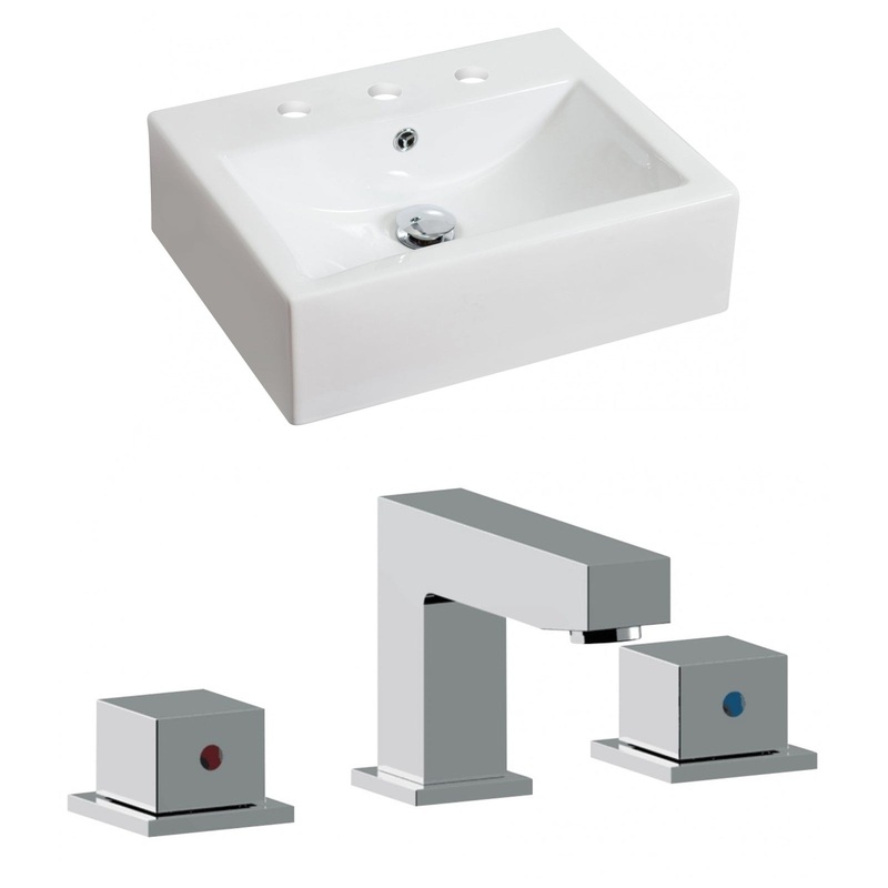 American Imaginations AI-17839 20" White Rectangular Ceramic Above Counter Bathroom Vessel Sink Set