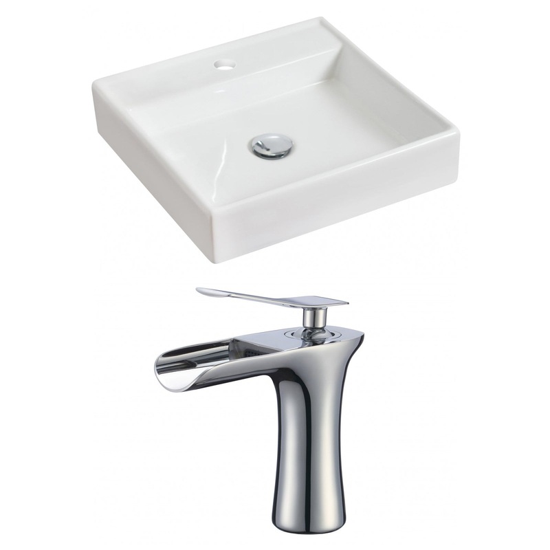 American Imaginations AI-17841 18" White Square Ceramic Above Counter Bathroom Vessel Sink Set