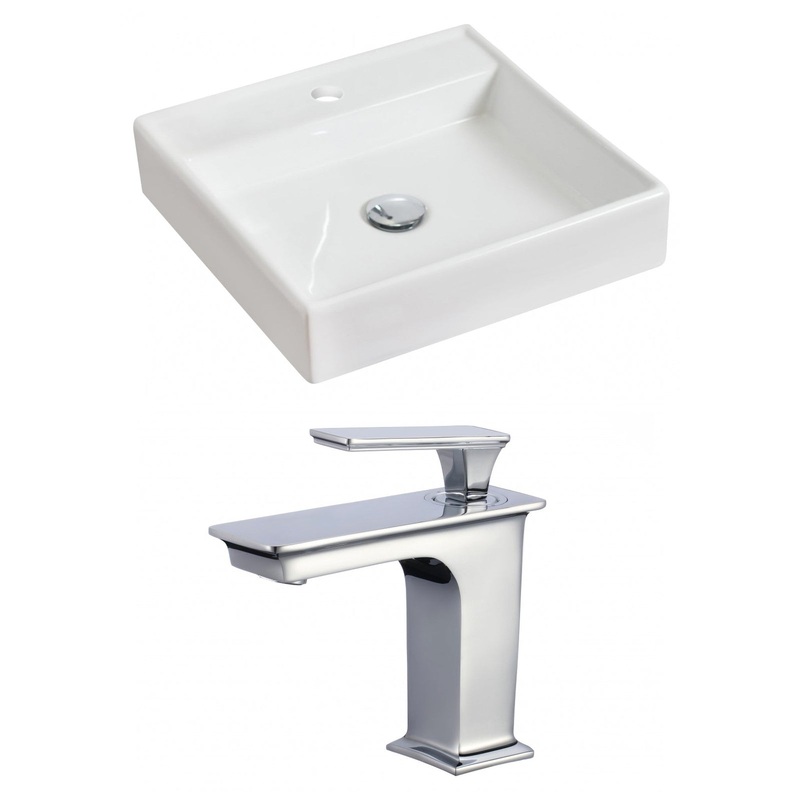 American Imaginations AI-17842 18" White Square Ceramic Above Counter Bathroom Vessel Sink Set