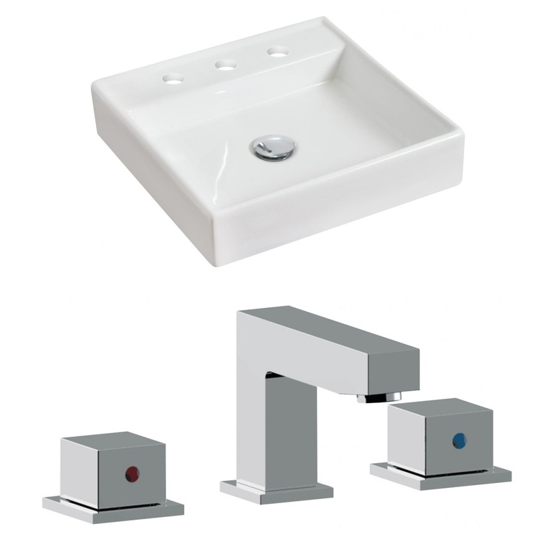 American Imaginations AI-17843 18" White Square Ceramic Above Counter Bathroom Vessel Sink Set