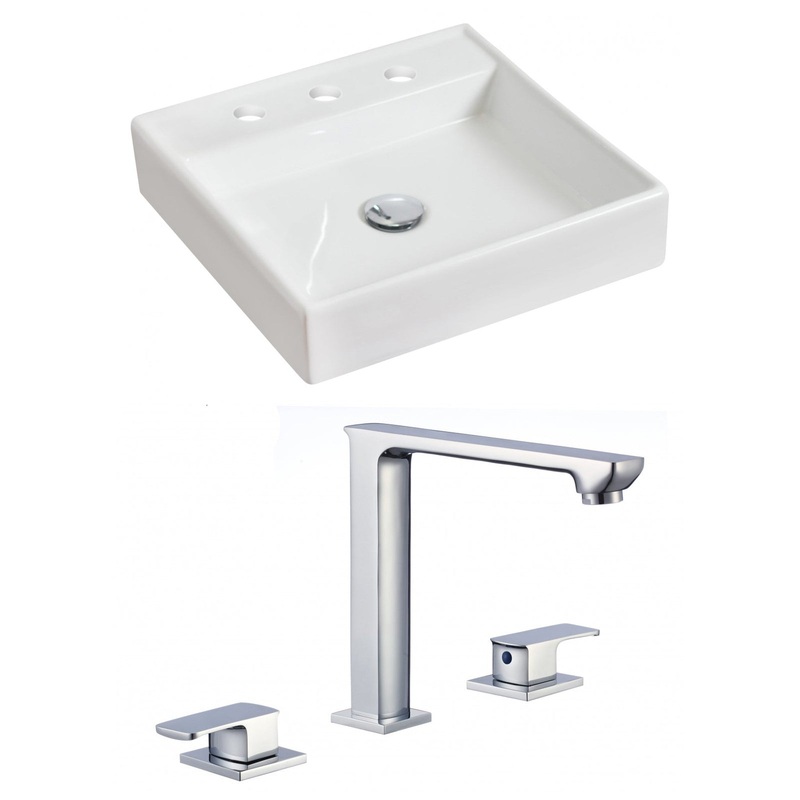 American Imaginations AI-17844 18" White Square Ceramic Above Counter Bathroom Vessel Sink Set