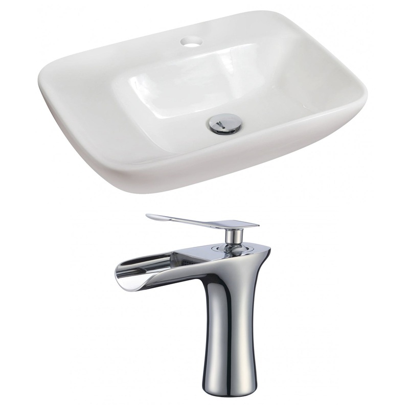 American Imaginations AI-17845 24" White Rectangular Ceramic Above Counter Bathroom Vessel Sink Set