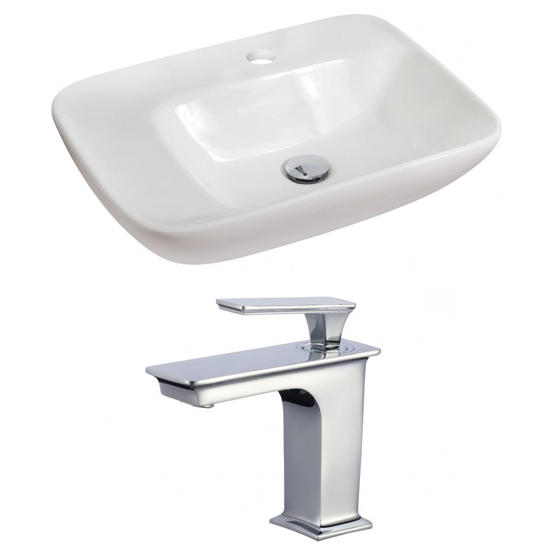 American Imaginations AI-17846 24" White Rectangular Ceramic Above Counter Bathroom Vessel Sink Set