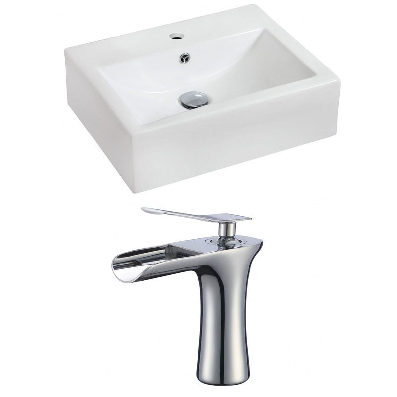 American Imaginations AI-17847 20" White Rectangular Ceramic Wall Mount Bathroom Vessel Sink Set