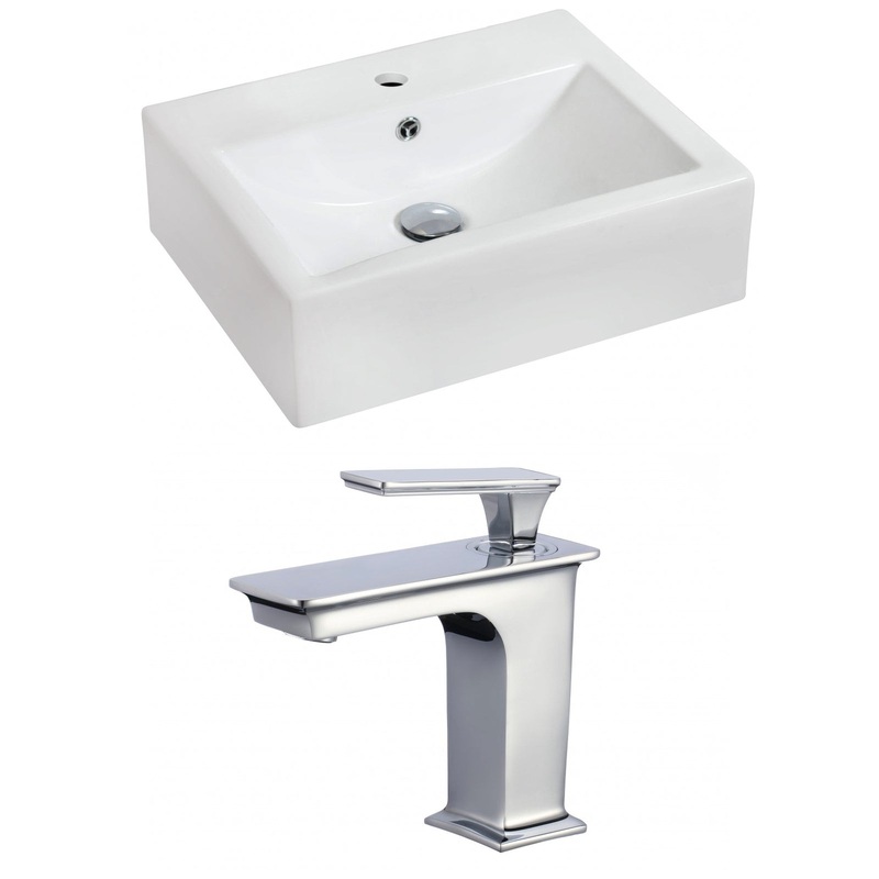 American Imaginations AI-17848 20" White Rectangular Ceramic Wall Mount Bathroom Vessel Sink Set