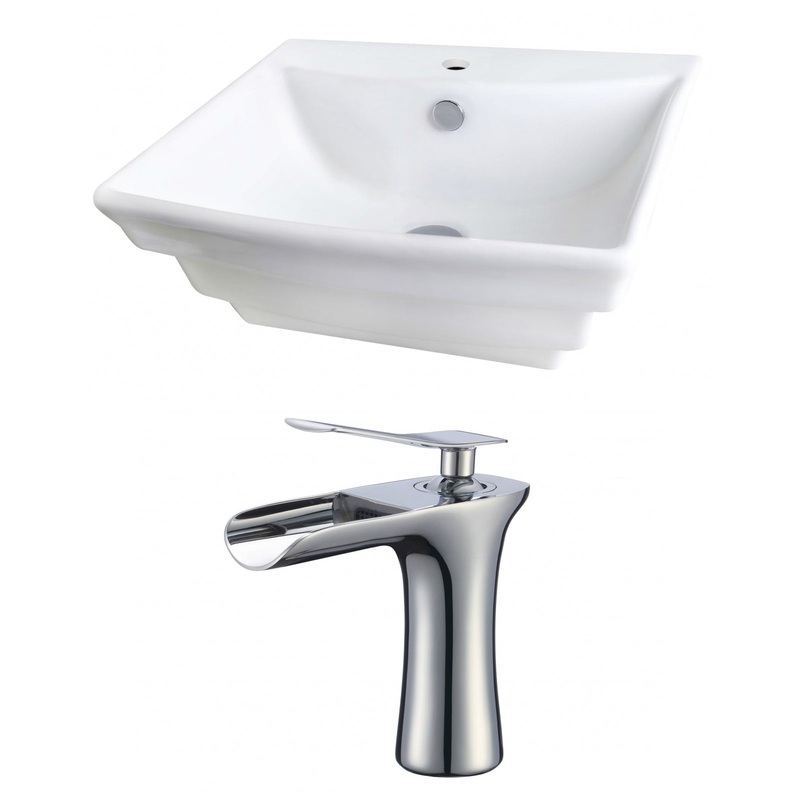 American Imaginations AI-17853 20" White Rectangular Ceramic Wall Mount Bathroom Vessel Sink Set