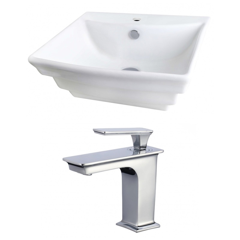 American Imaginations AI-17854 20" White Rectangular Ceramic Wall Mount Bathroom Vessel Sink Set